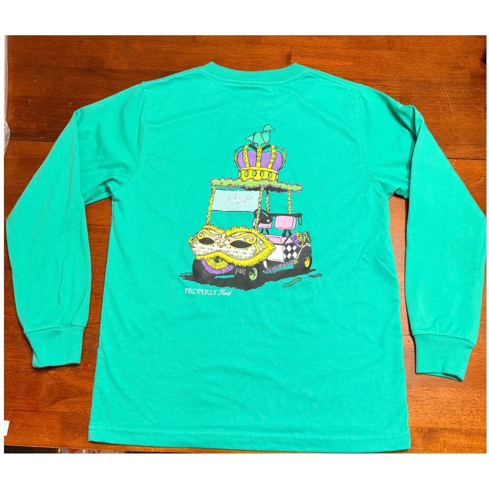 Properly Tied Boys Shirt YM 10-12 Green Mardi Gras Golf Cart Preppy